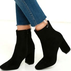 Black Suede High Heel Mid-Calf Boots